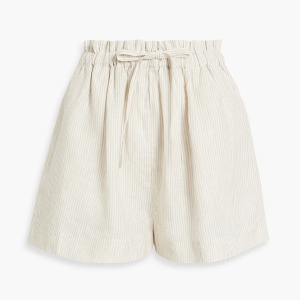ULLA JOHNSON Asa Striped Linen Shorts In Beige High Rise Womens Size 8